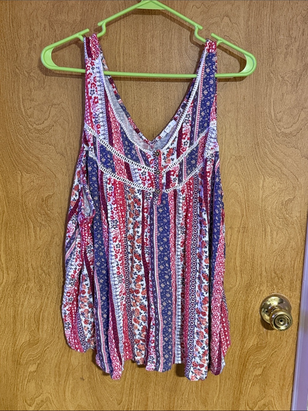 Maurices Striped Floral V-Neck Tank - Red & Blue